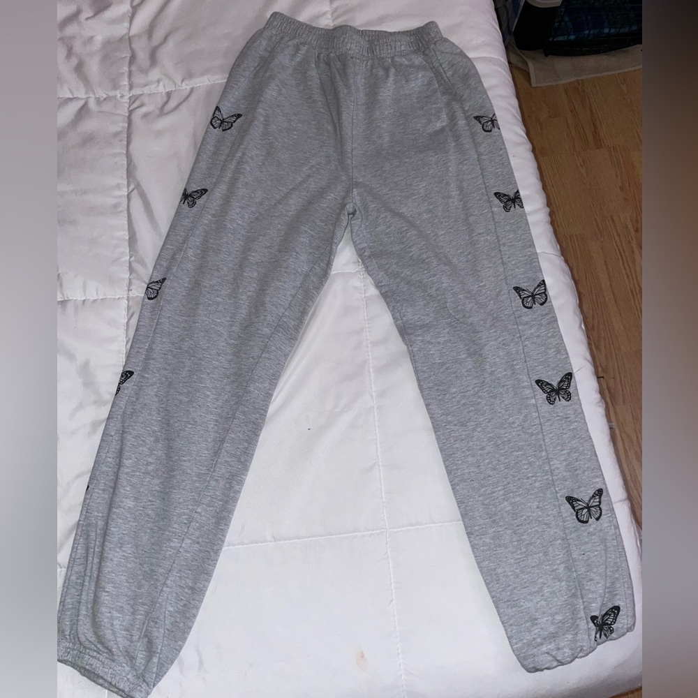 SHEIN gray sweatpants with butterflies on the side